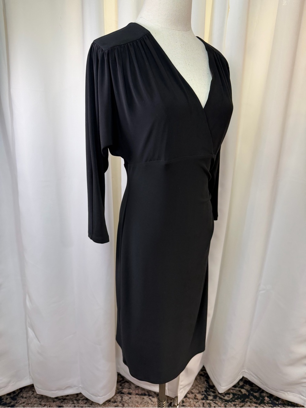 Lauren Ralph Lauren Elegant Black Faux Wrap Stretchy Knit Sheath Dress Size 8 - Picture 12 of 13
